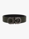 FERRAGAMO GREEN GANCINI REVERSIBLE LEATHER BELT,73577215283437