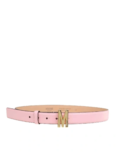 Moschino Leather Belt With Logo In Pink