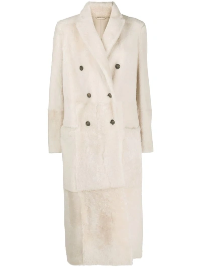 Brunello Cucinelli Double-breasted Shearling Coat In White