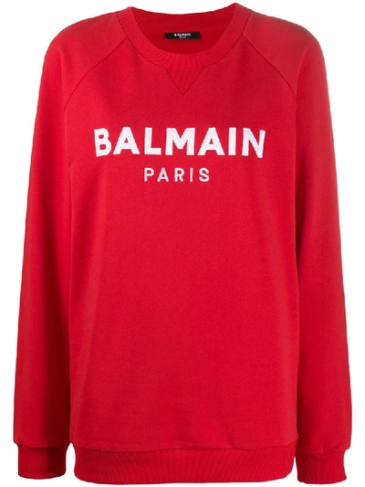 Balmain Logo Print Sweatshirt In Red