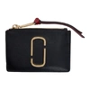 MARC JACOBS MARC JACOBS BLACK AND BURGUNDY SMALL SNAPSHOT TOP ZIP CARD HOLDER