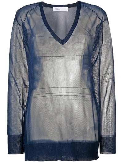 Toga V-neck Sheer Sweater In Blue