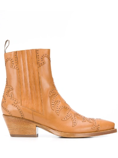 Sartore Studded Texan Ankle Boots In Brown