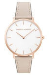 Rebecca Minkoff Major Leather Strap Watch, 35mm In Grey/ Silver White/ Rose Gold