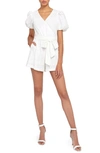 ALICE AND OLIVIA PAULINA EYELET PUFF SLEEVE FAUX WRAP ROMPER,CC005D51804