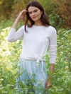 WHITE + WARREN CASHMERE KNOTTED CREWNECK TOP IN PEARL WHITE,18853