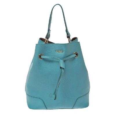 Pre-owned Furla Blue Leather Stacy Drawstring Bucket Bag