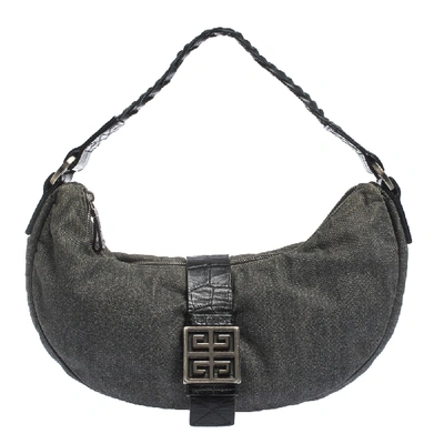 Pre-owned Givenchy Grey/black Denim And Leather Hobo