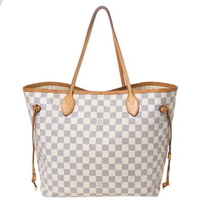 Pre-owned Louis Vuitton Damier Azur Canvas Neverfull Mm Bag In Grey