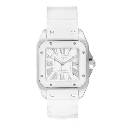 Cartier Santos 100 Steel White Rubber Ladies Watch W20129u2 In Not Applicable