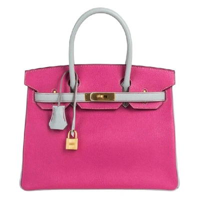 Pre-owned Hermes Birkin 30 Bag Hss Rose Shocking Gris Perle Chevre Gold Hardware In Pink
