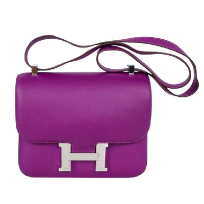 Pre-owned Hermes Constance 24 Bag Purple Anemone Swift Palladium Hardware In Pink