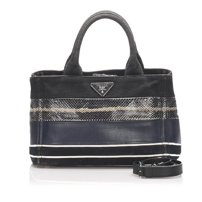 Prada Lizard-trim Canapa Satchel In Black