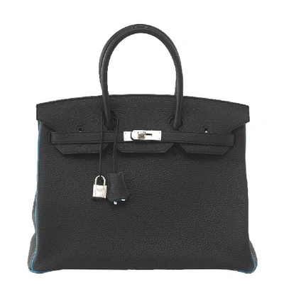 Pre-owned Hermes Birkin 35 Bag Black Turquoise Bi Color Hss Brushed Palladium