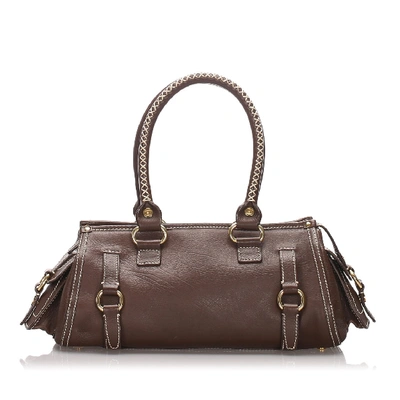 Celine Leather Handbag In Brown