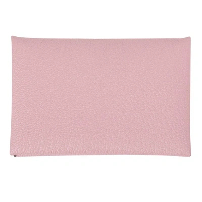 Pre-owned Hermes Calvi Rose Sakura Pink Chevre Leather Card Holder