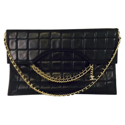 Pre-owned Chanel Coveted  Box Quilted Fold Down Envelope Clutch Bag W/multiple Chains In Black