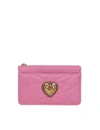 Dolce & Gabbana Devotion Pink Leather Card Holder In Pink