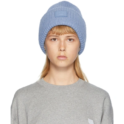 Acne Studios Blue Rib Knit Patch Beanie In Aao Mineral