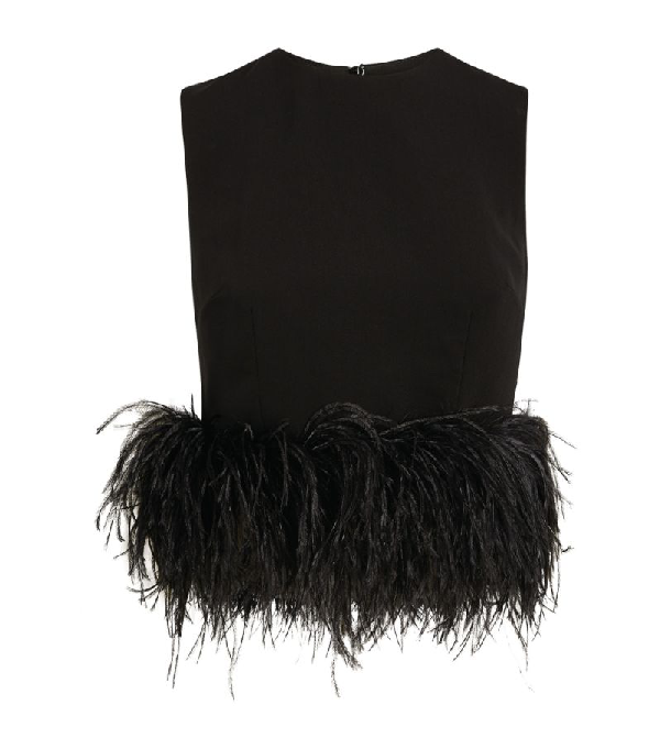 16arlington Dickinson Feather-trim Sleeveless Top In Black | ModeSens