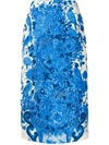 Valentino Delft-print Wool-blend Midi Pencil Skirt In Blue