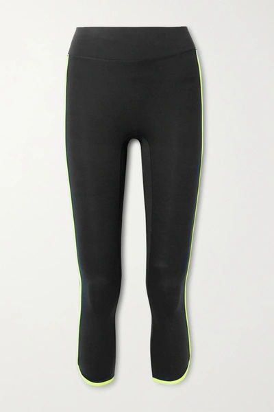 All Access Vinyl Record Cropped Striped Stretch Leggings In Black