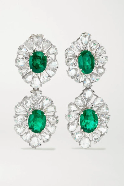 Lorraine Schwartz 18-karat White Gold, Diamond And Emerald Earrings In Green