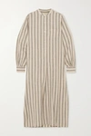 NILI LOTAN MALIA STRIPED COTTON AND LINEN-BLEND MIDI SHIRT DRESS