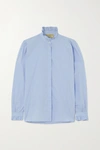 PURDEY RUFFLED EMBROIDERED COTTON-CHAMBRAY SHIRT