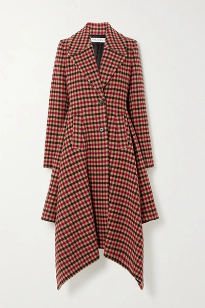 Jw Anderson Asymmetric Checked Wool-blend Coat In Red