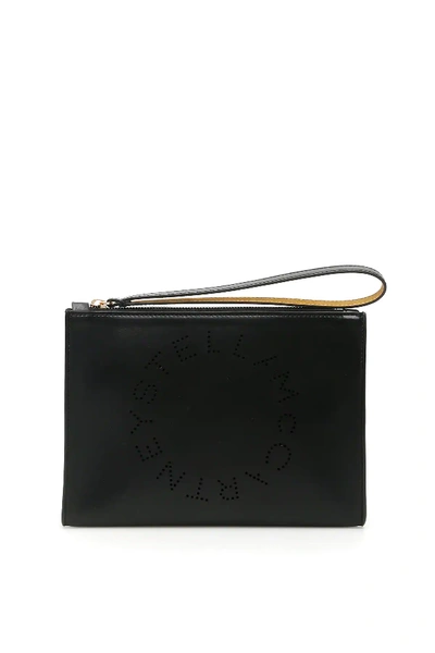 Stella Mccartney Flap Zip Logo Clutch In Black