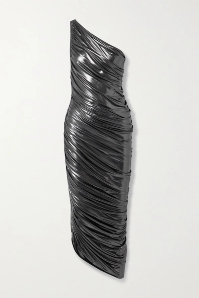 Norma Kamali Diana One-shoulder Ruched Metallic Stretch-jersey Dress
