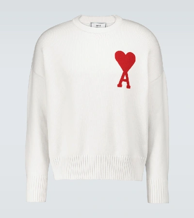 Ami Alexandre Mattiussi Ami Paris Ami Heart Design Wool Sweater In Intarsia Knit In White