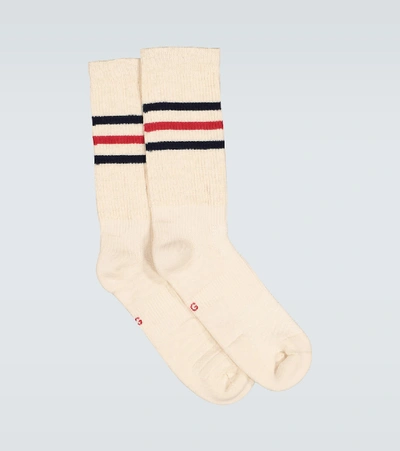 Gucci Striped Cotton Socks With Logo In Neutrals