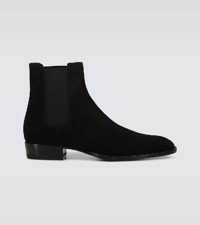 Saint Laurent Black Suede Wyatt Chelsea Boots