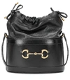 Gucci 1955 Horsebit Drawstring Leather Bucket Bag In Black