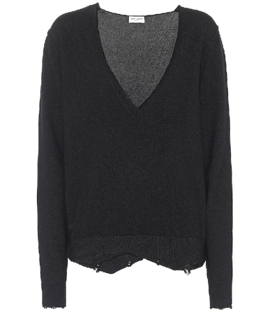 Saint Laurent Black Distressed Cashmere Sweater