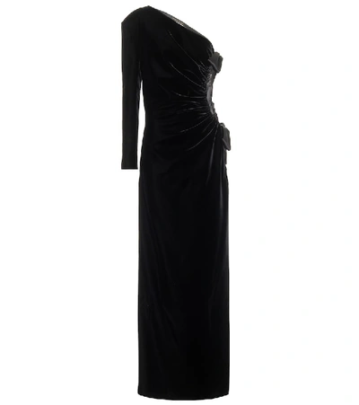 Saint Laurent Bow Detail One-shoulder Velvet Gown In Black