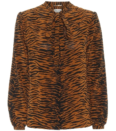 Saint Laurent Pussy-bow Tiger-print Silk Blouse