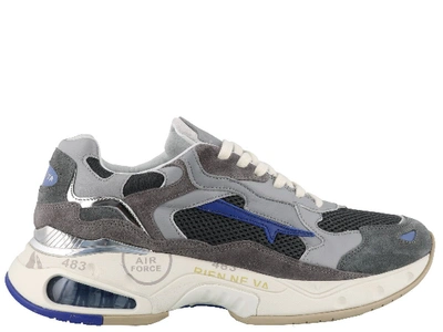 Premiata Grey Calf Leather And Suede Sharky Sneakers
