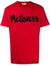 Alexander Mcqueen Graffiti-logo Slim-fit T-shirt In Red
