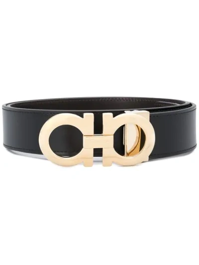 Ferragamo Gancini Two-toned Reversible Belt In Calfskin In Black