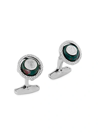 Zegna Sterling Silver & Blood Stone Rotating Cufflinks