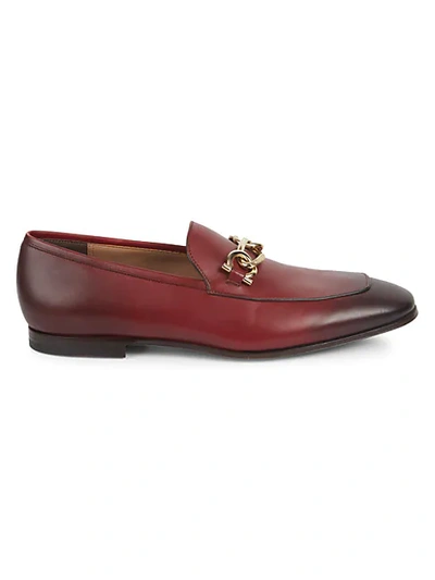 Ferragamo Burnished Leather Loafers In Wine