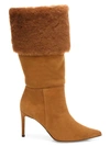 ALEXANDRE BIRMAN KNEE-HIGH SHEARLING-TRIMMED SUEDE BOOTS,0400012458385