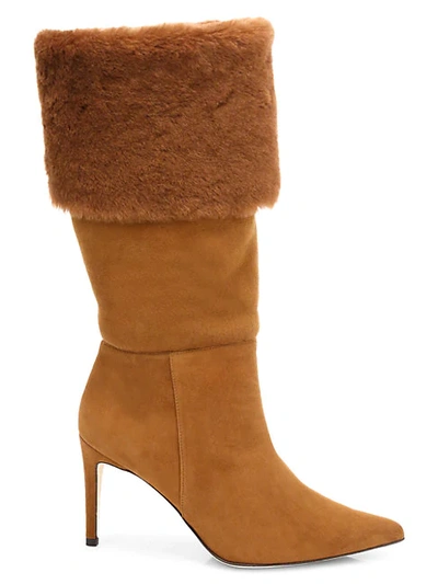 Alexandre Birman Knee-high Shearling-trimmed Suede Boots In Cognac