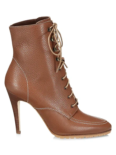 Manolo Blahnik Lavoriccia Lace-up Leather Ankle Boots In Luggage