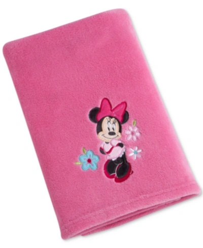 Disney Minnie Mouse Hello Gorgeous Embroidered Applique Plush Blanket Bedding In Pink