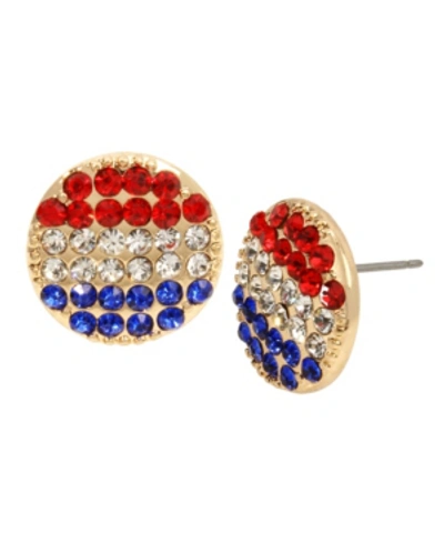 Betsey Johnson Round Stud Earrings In Gold-tone Metal, 0.6" In Red/white/blue