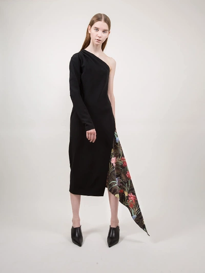 Off-white One Shoulder Foulard Dress In Black